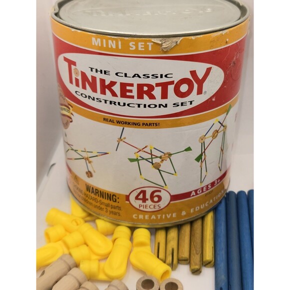 Classic TINKERTOY Construction Set 41 Pieces Playskool Wood Mini Set missing 5 - Picture 2 of 16
